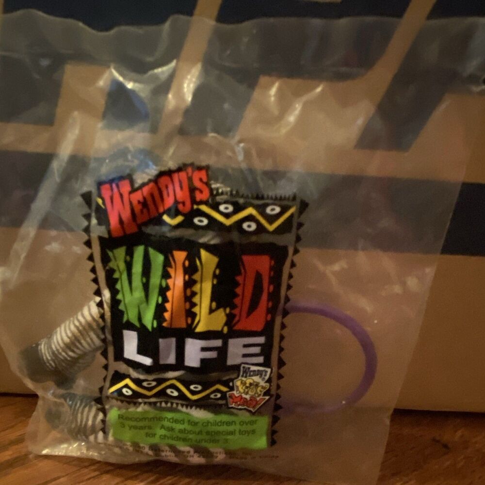 Wendy's Wild Life Zebra Kids Toy Keychain w/ Purple Ring in Bag (2000) Vintage
